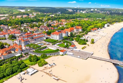 aerial view of Sopot, Poland and the adjacent beach