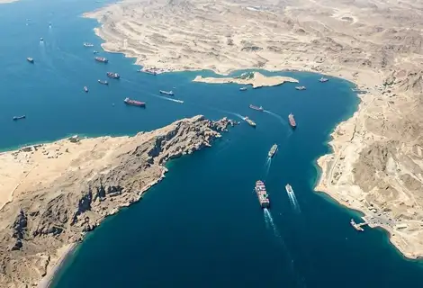 AI illustration of the Strait of Hormuz